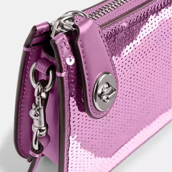 COACH $295 CM547 Penn Shoulder Bag with Sequins Dark Magenta NWT! - Picture 5 of 9